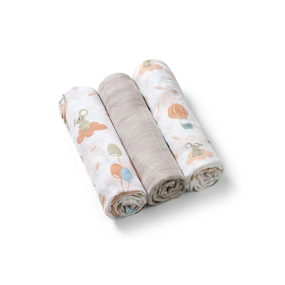 Babyono Set Of 3 Soft Muslin Diapers Grey Mouse