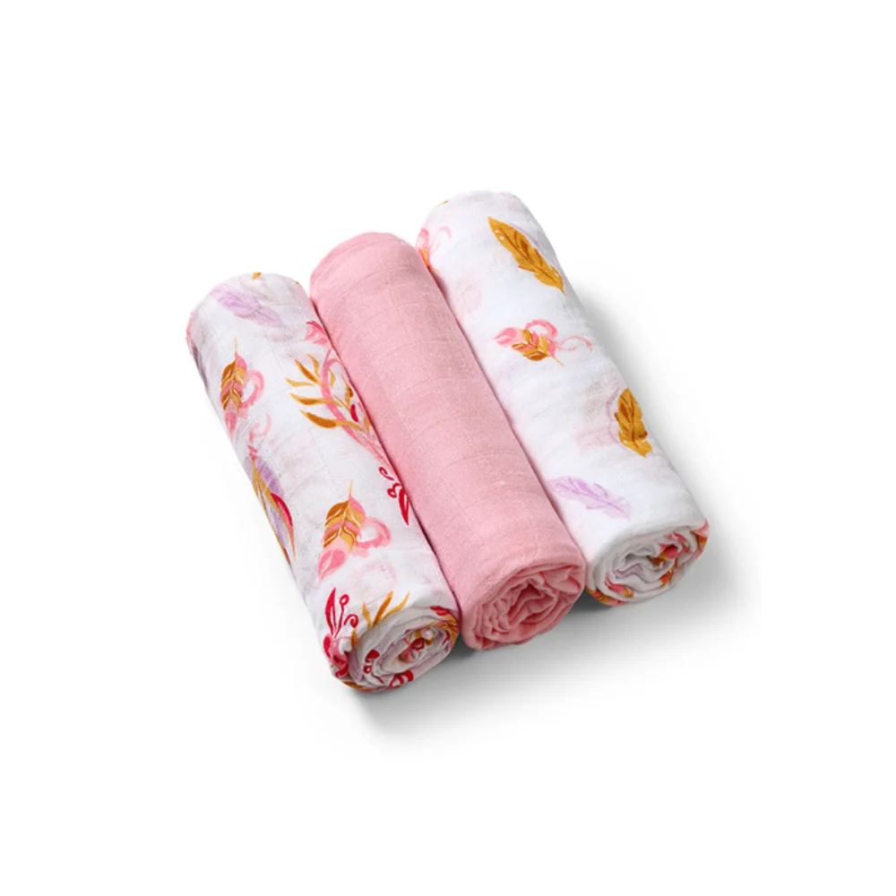 Babyono Set Of 3 Soft Muslin Diapers Pink Flowers