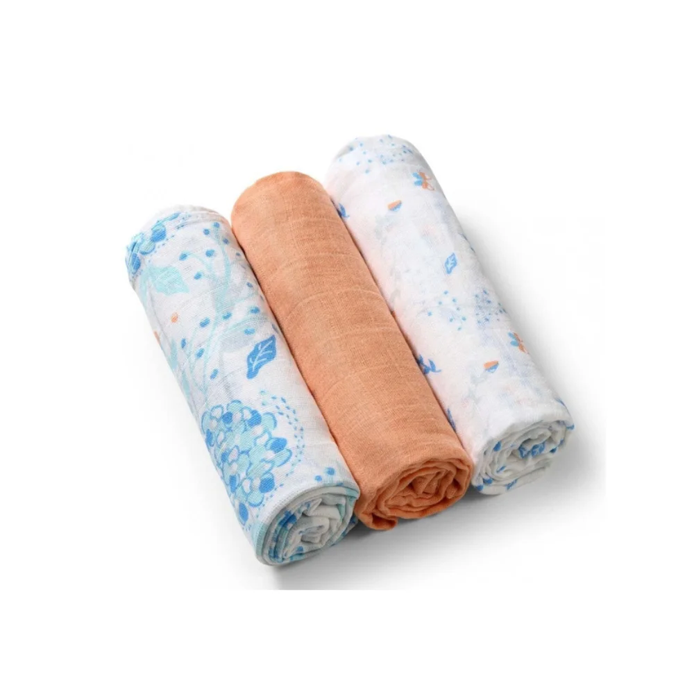 Babyono Set Of 3 Soft Muslin Diapers Coral Flowers