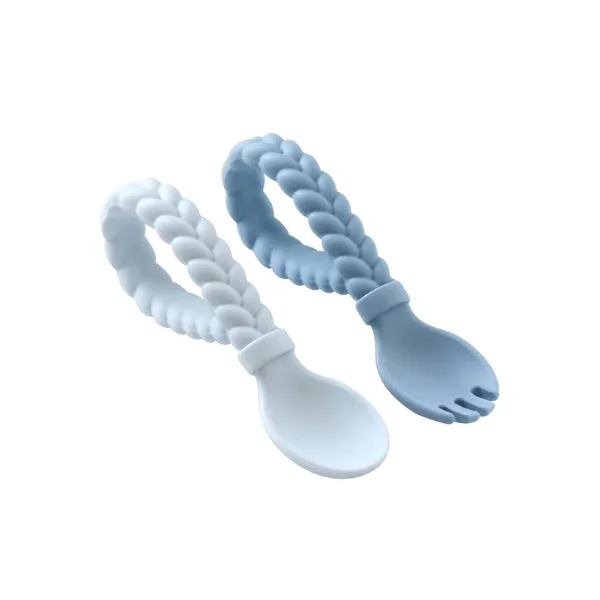 Itzy Ritzy Silicone Baby fork+spoon set- Blue
