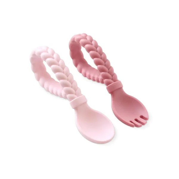 Itzy Ritzy Silicone Baby fork+spoon set- Pink