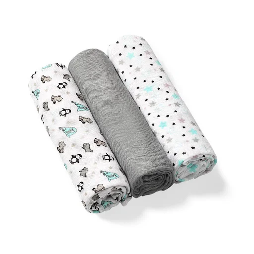 BabyOno: Set of 3 soft muslin diapers- Grey