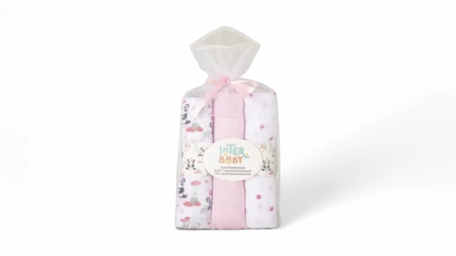 Interbaby Muslin Swaddles 80×80 3 pcs- Pink Panda