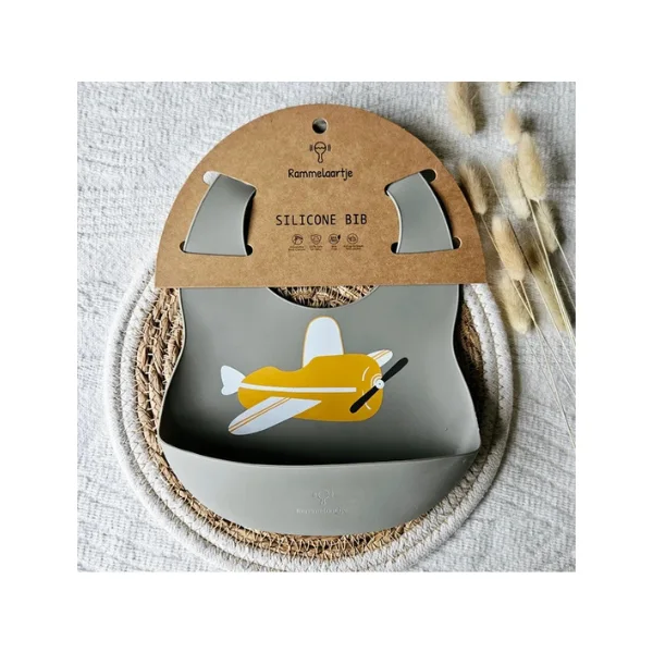 Rammelaartje Silicone Bib – Airplane Ocher Yellow