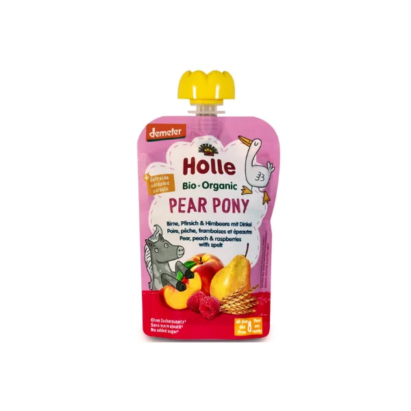 Holle Organic Pear,Peach & Raspberries with Spelt 100g 8+M