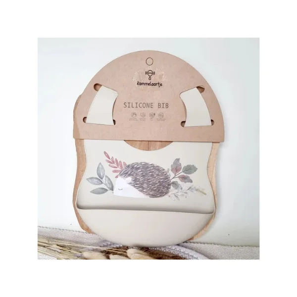 Rammelaartje Silicone Bib – Hedgehog Beige