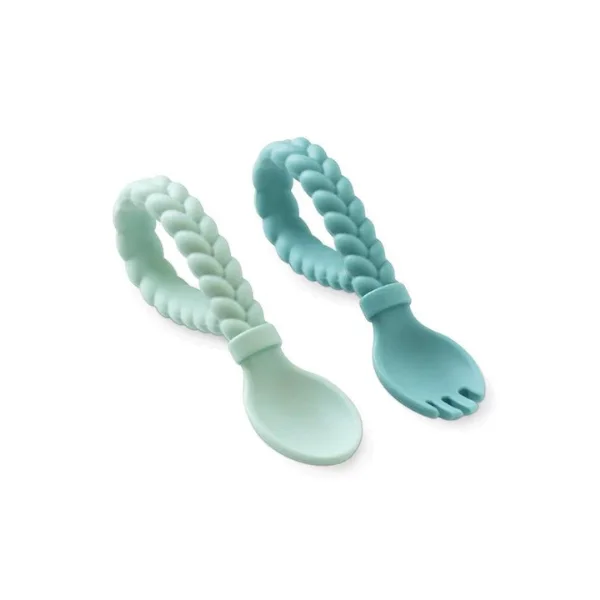 Itzy Ritzy Silicone Baby fork+spoon set- Green