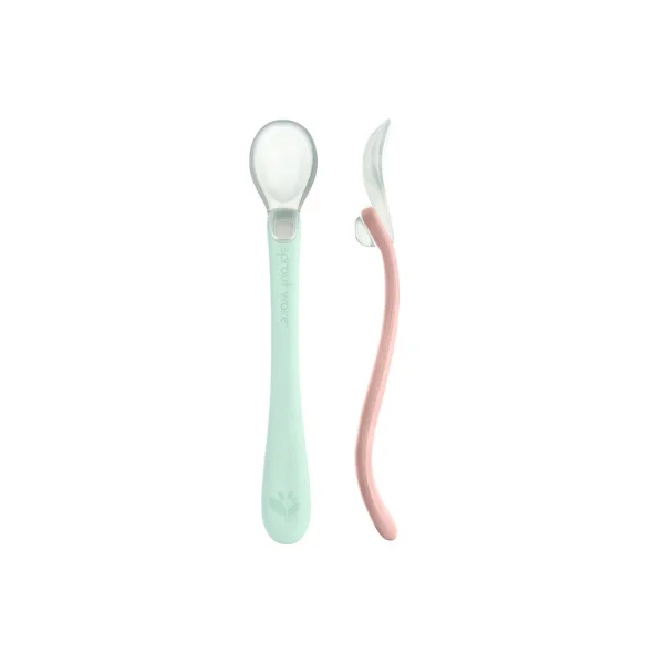 Green Sprouts Silicone & sprout ware first food spoons Sage- Pink 2 pcs 6m+