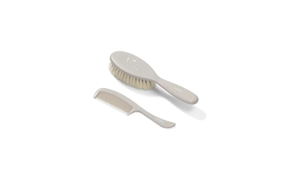 BabyOno Natural Brush Super Soft + Comb 0+ Grey