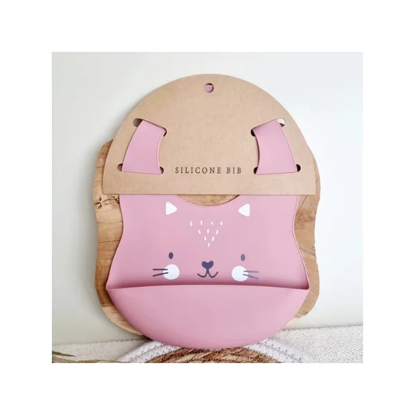 Rammelaartje Silicone Bib – Cat Pink
