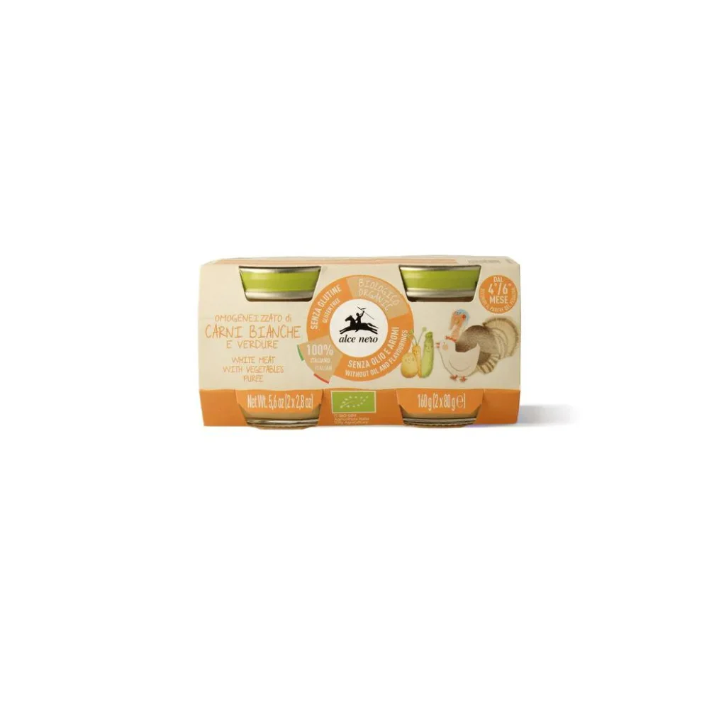 Alce Nero Organic White Meat And Vegetable puree 2x80g 6m+