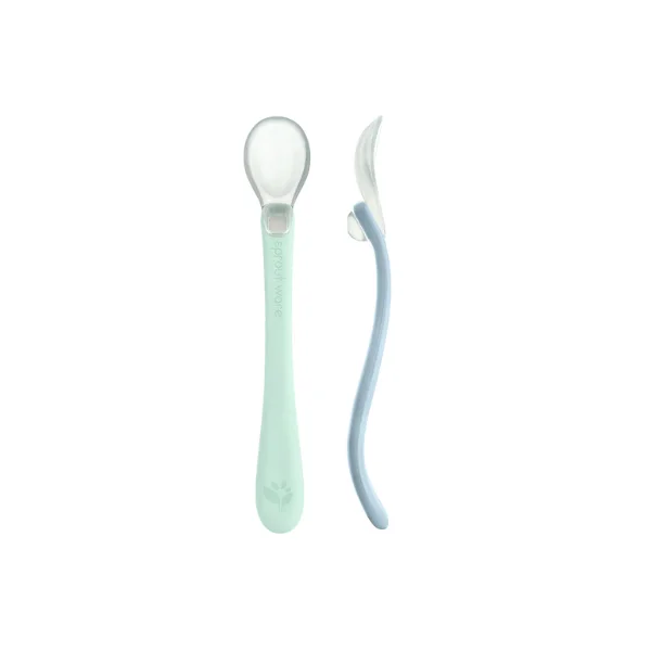 Green Sprouts Silicone & sprout ware first food spoons Sage- Blueberry 2 pcs 6m+